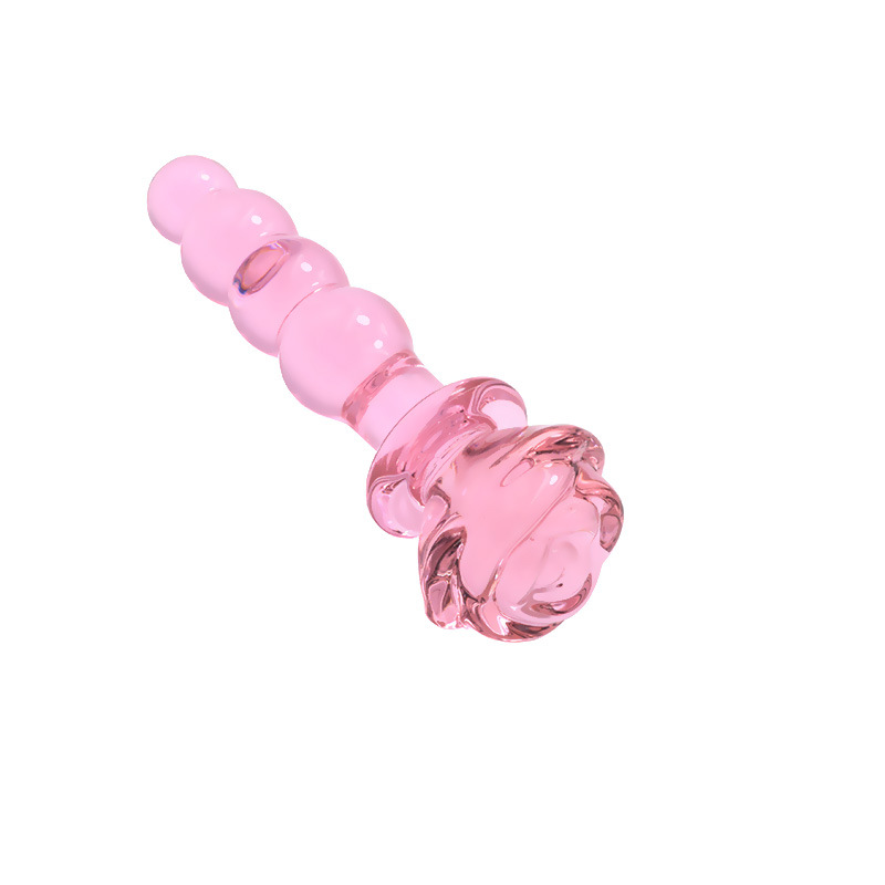 Pink Rose Glass Anal Beads Prostate Massager Butt Plug Expander Unisex Adult Pleasure Toy - 13