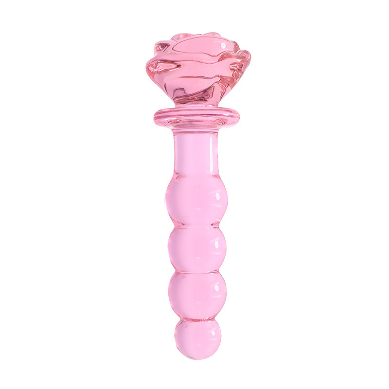 Pink Rose Glass Anal Beads Prostate Massager Butt Plug Expander Unisex Adult Pleasure Toy - 12