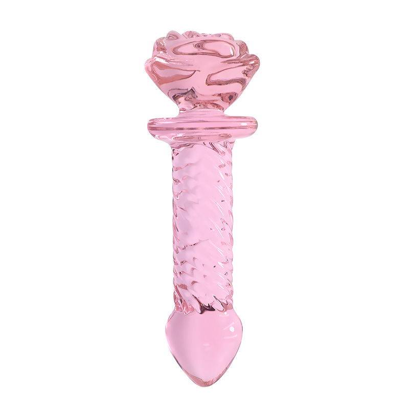 Pink Rose Glass Anal Beads Prostate Massager Butt Plug Expander Unisex Adult Pleasure Toy - 8