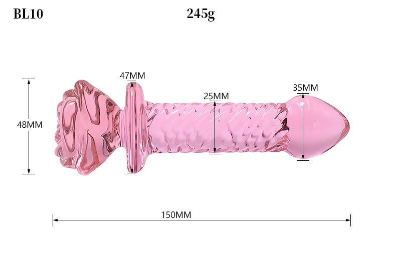 Pink Rose Glass Anal Beads Prostate Massager Butt Plug Expander Unisex Adult Pleasure Toy - 4