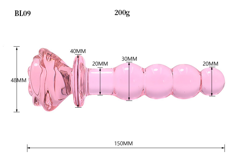 Pink Rose Glass Anal Beads Prostate Massager Butt Plug Expander Unisex Adult Pleasure Toy - 3