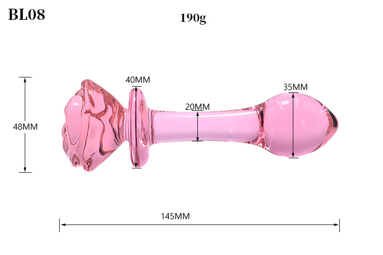Pink Rose Glass Anal Beads Prostate Massager Butt Plug Expander Unisex Adult Pleasure Toy - 2