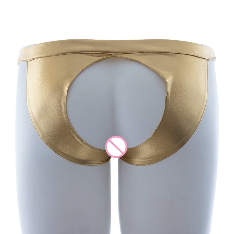 Yellow Leather Mens Chastity Underwear Elastic Thong For Couple Games Anal Sex Toy - 4