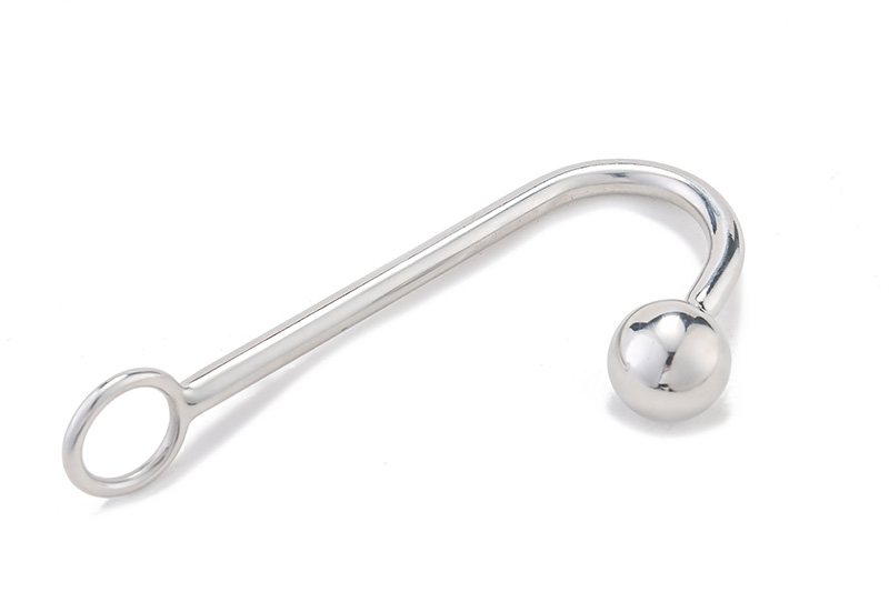 304 Stainless Steel Prostate Massager Round Head Anal Hook Metal Butt Plug With Ball Hole Male Restraint Toy - 9