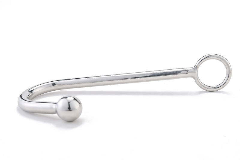 304 Stainless Steel Prostate Massager Round Head Anal Hook Metal Butt Plug With Ball Hole Male Restraint Toy - 8