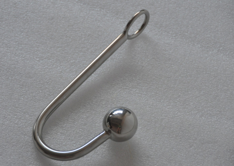 304 Stainless Steel Prostate Massager Round Head Anal Hook Metal Butt Plug With Ball Hole Male Restraint Toy - 7