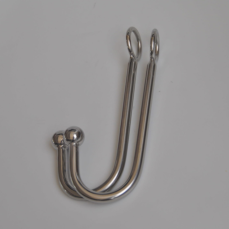 304 Stainless Steel Prostate Massager Round Head Anal Hook Metal Butt Plug With Ball Hole Male Restraint Toy - 5