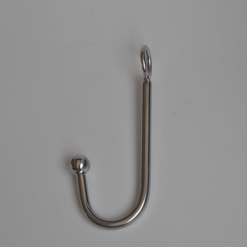 304 Stainless Steel Prostate Massager Round Head Anal Hook Metal Butt Plug With Ball Hole Male Restraint Toy - 4