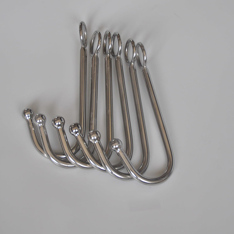304 Stainless Steel Prostate Massager Round Head Anal Hook Metal Butt Plug With Ball Hole Male Restraint Toy - 3