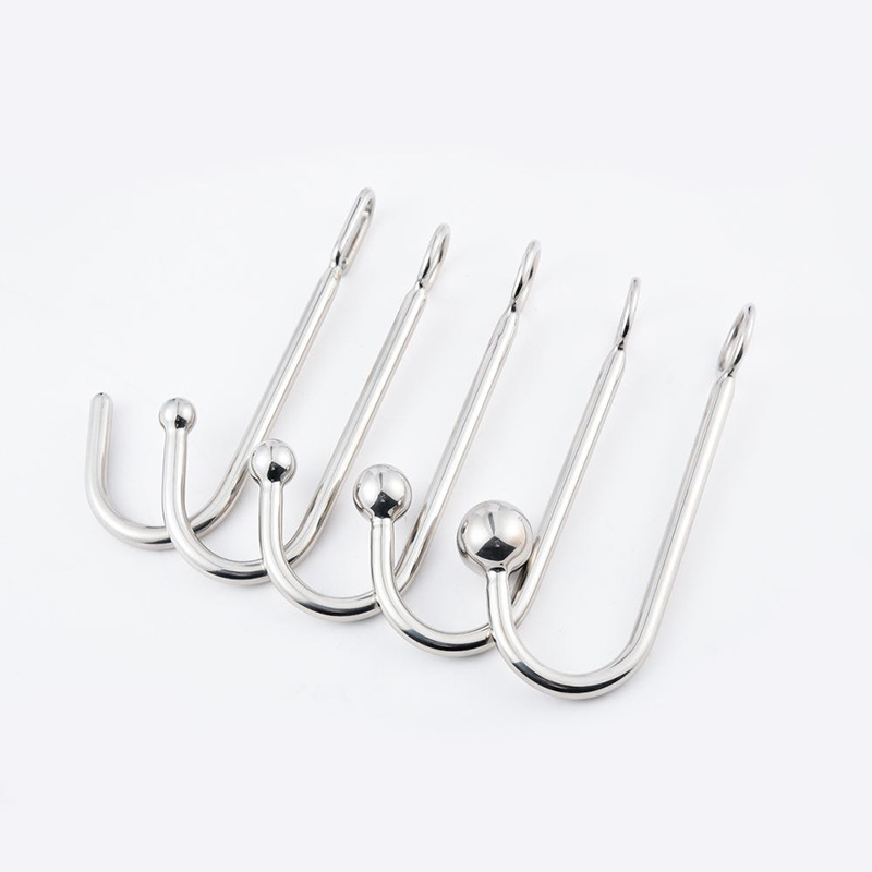 304 Stainless Steel Prostate Massager Round Head Anal Hook Metal Butt Plug With Ball Hole Male Restraint Toy - 2