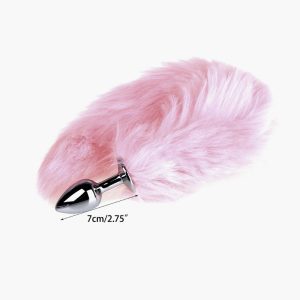 35cm Romance Adult Love Product Pink Fox Tail Butt Metal Plug Anal Sex Toy - 2