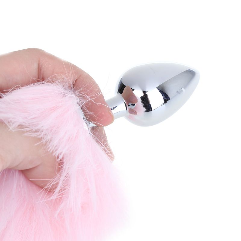 35cm Romantic Adult Pleasure Toy Pink Fox Tail Metal Butt Plug Anal Intimacy Enhancer - 5