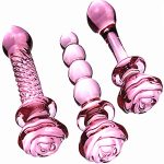 Rose Head Glass Dildo Adult Sex Toys For Women Lesbian Strapon Solid Smooth Long Big Bead Thrusting Vagina Anal Butt Plug Tool - 2