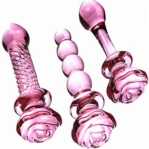 Rose Head Glass Dildo Adult Sex Toys For Women Lesbian Strapon Solid Smooth Long Big Bead Thrusting Vagina Anal Butt Plug Tool - 2