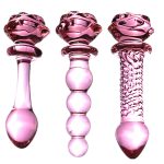 Rose Head Glass Dildo Adult Sex Toys For Women Lesbian Strapon Solid Smooth Long Big Bead Thrusting Vagina Anal Butt Plug Tool