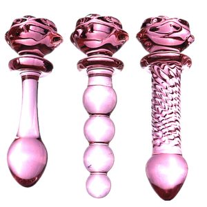 Rose Head Glass Dildo Adult Sex Toys For Women Lesbian Strapon Solid Smooth Long Big Bead Thrusting Vagina Anal Butt Plug Tool