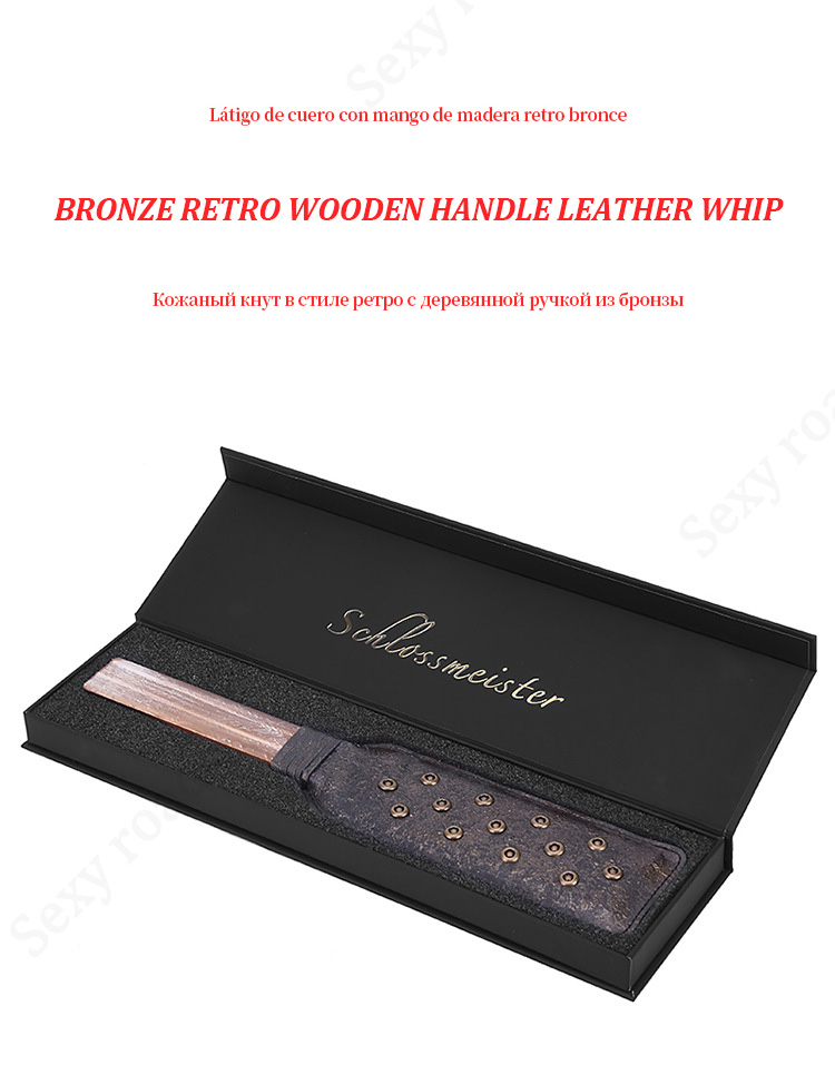Bdsm Leather Whip With Retro Wooden Handle For Adult Roleplay Spanking Games Unisex - 5
