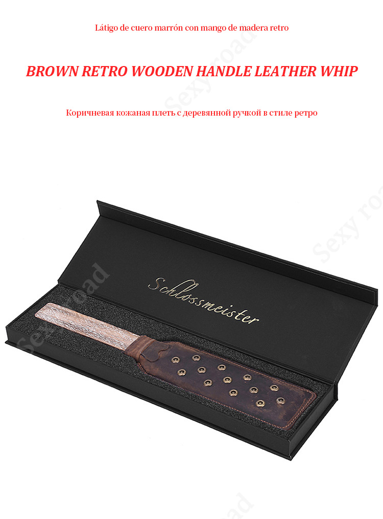 Bdsm Leather Whip With Retro Wooden Handle For Adult Roleplay Spanking Games Unisex - 6
