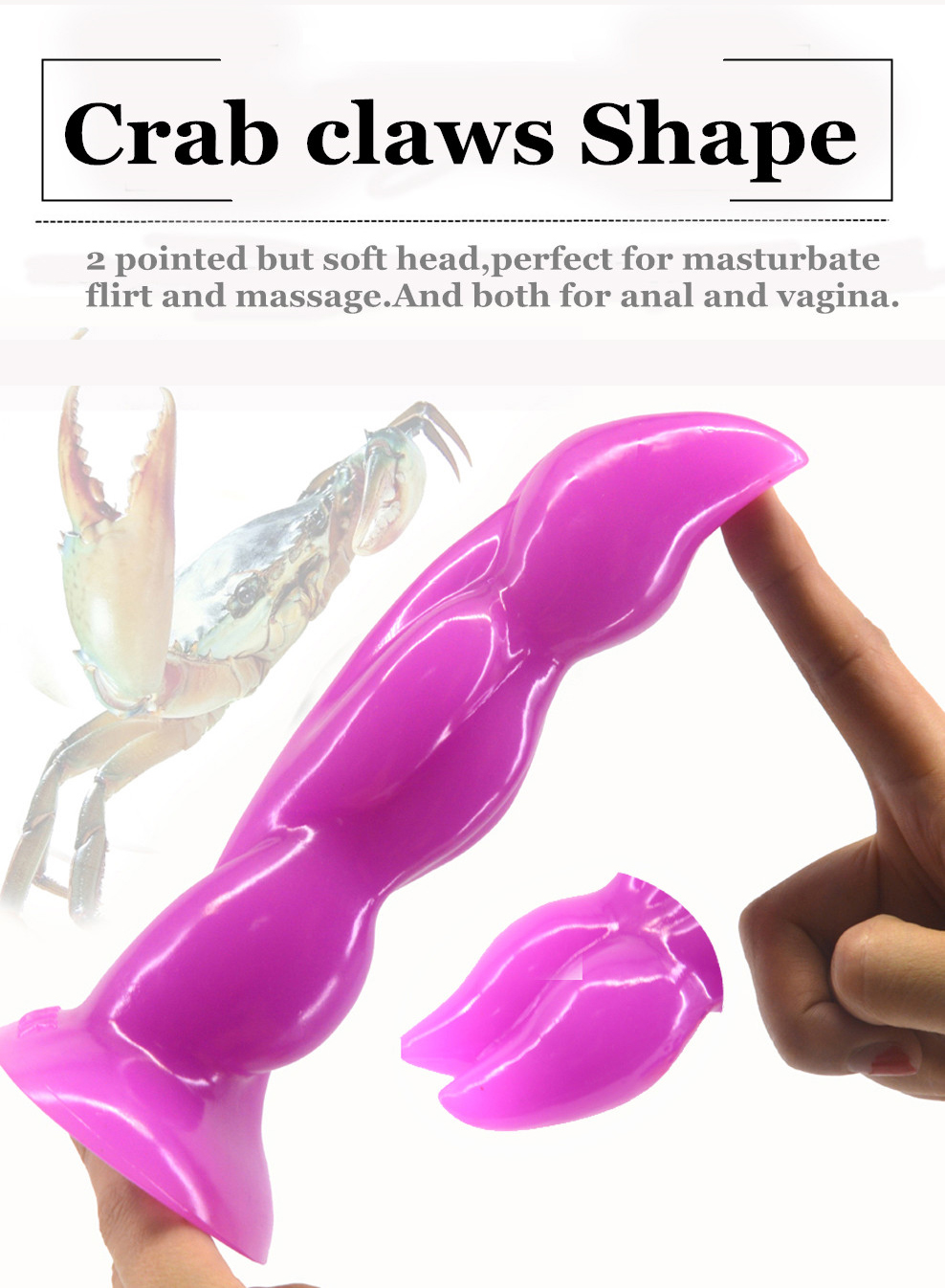 Large Black Crab Claw Dildo Anal Plug With Suction Cup Adult Sex Toy For Lesbian Couples Flirting Game - 2