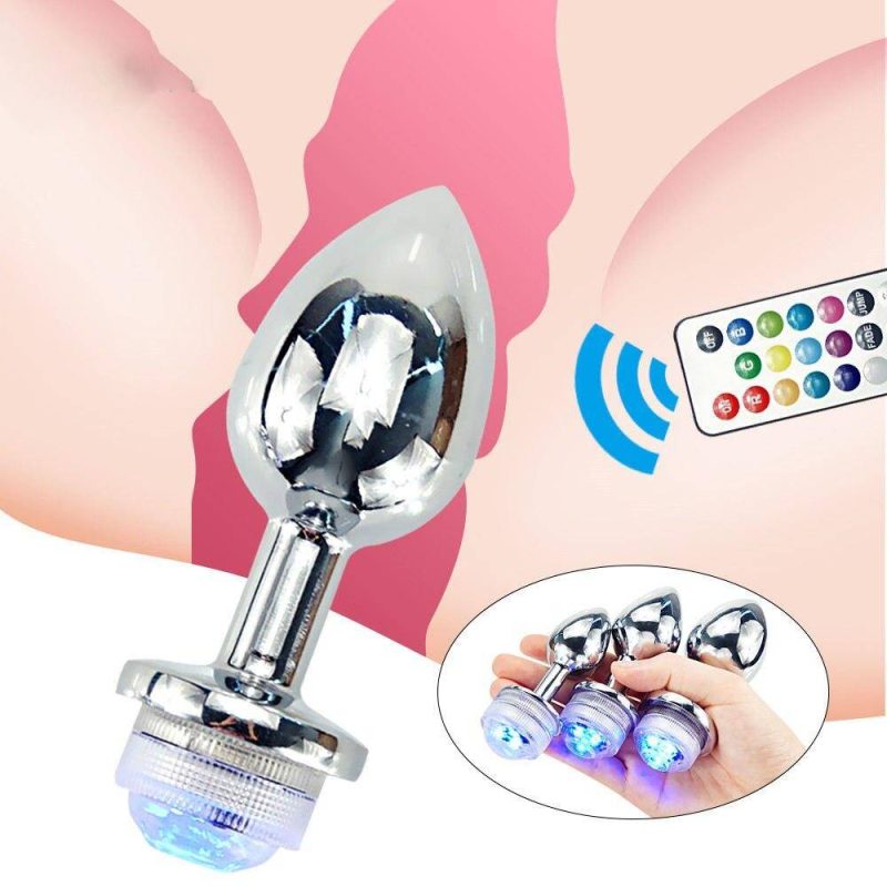 Metal Anal Plug Remote Control Discoloration Led Light Beads Prostate Massager Dildo Butt Sex Toys For Men Women