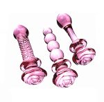 Glass Dildo Pink Rose Flower Shape Vaginal Anal Butt Plug Self Comfort Masturbator Sex Toys For Woman Adult Tail - 4