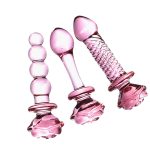 Glass Dildo Pink Rose Flower Shape Vaginal Anal Butt Plug Self Comfort Masturbator Sex Toys For Woman Adult Tail - 3