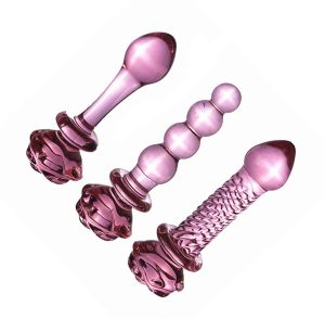 Glass Dildo Pink Rose Flower Shape Vaginal Anal Butt Plug Self Comfort Masturbator Sex Toys For Woman Adult Tail - 2
