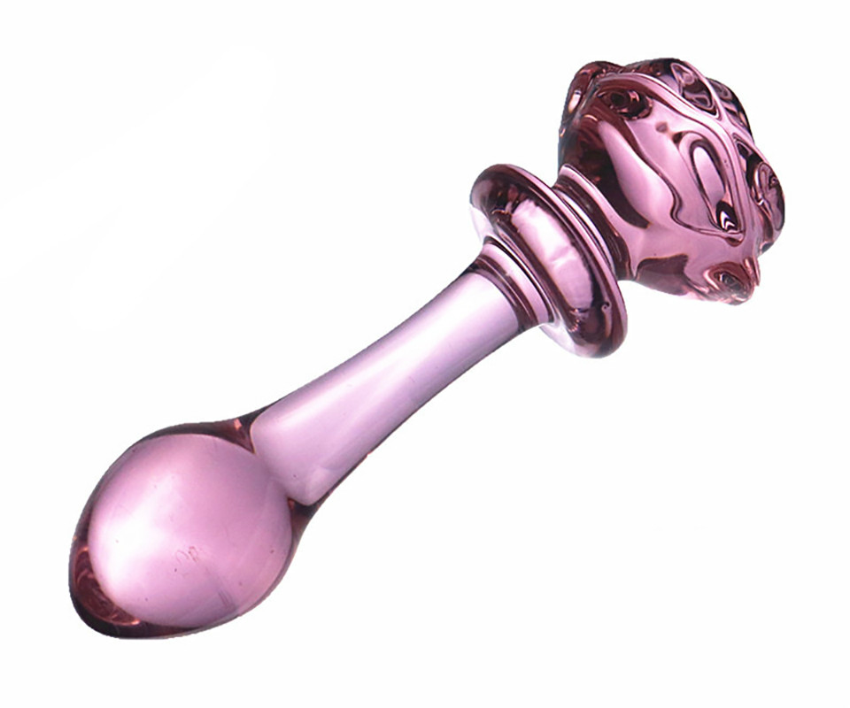 Quality Pink Rose Flower Shaped Glass Dildo Vaginal And Anal Plug Adult Masturbator Toy For Women - 9