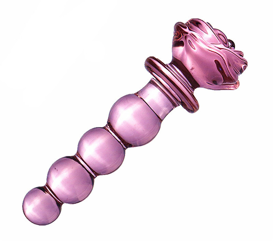 Quality Pink Rose Flower Shaped Glass Dildo Vaginal And Anal Plug Adult Masturbator Toy For Women - 7