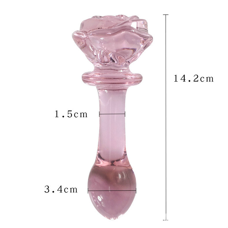 Quality Pink Rose Flower Shaped Glass Dildo Vaginal And Anal Plug Adult Masturbator Toy For Women - 6