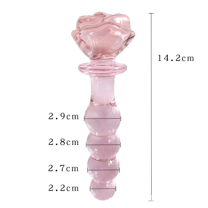 Quality Pink Rose Flower Shaped Glass Dildo Vaginal And Anal Plug Adult Masturbator Toy For Women - 5