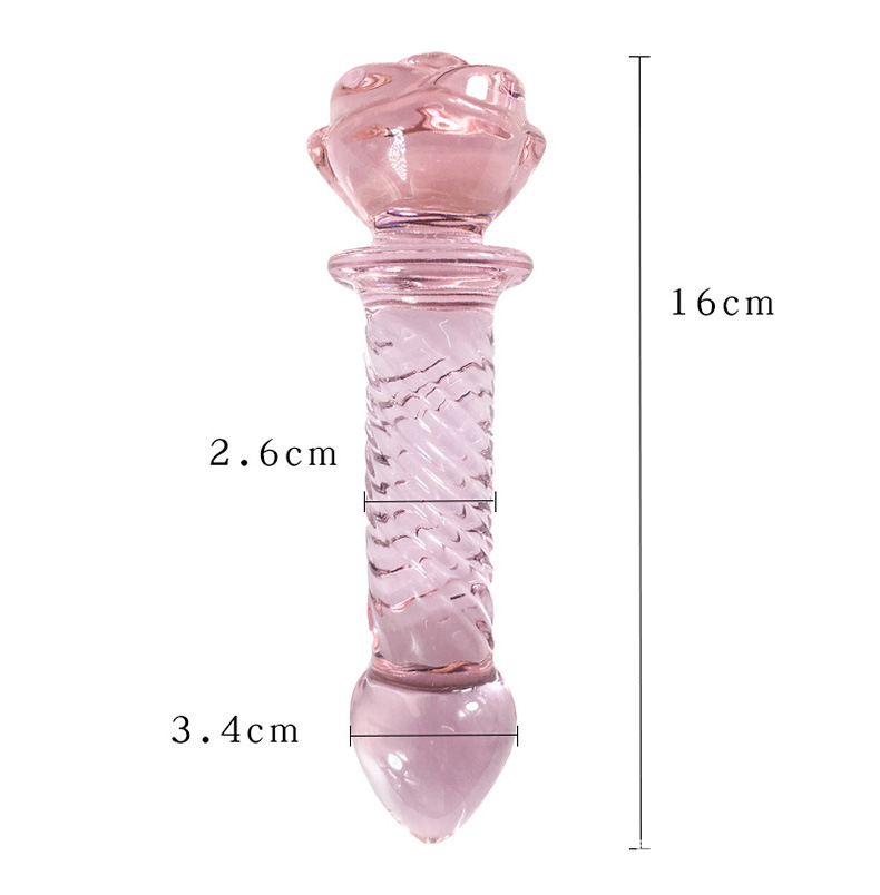 Quality Pink Rose Flower Shaped Glass Dildo Vaginal And Anal Plug Adult Masturbator Toy For Women - 4