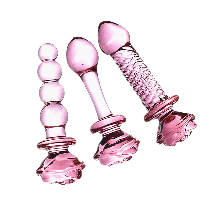 Quality Pink Rose Flower Shaped Glass Dildo Vaginal And Anal Plug Adult Masturbator Toy For Women - 3