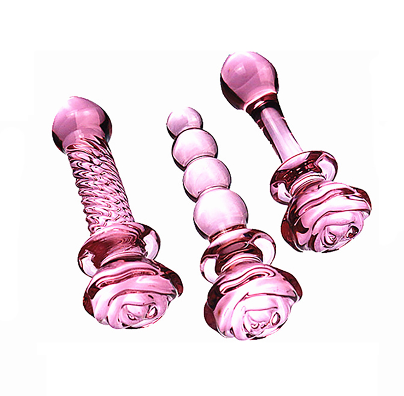 Quality Pink Rose Flower Shaped Glass Dildo Vaginal And Anal Plug Adult Masturbator Toy For Women - 2