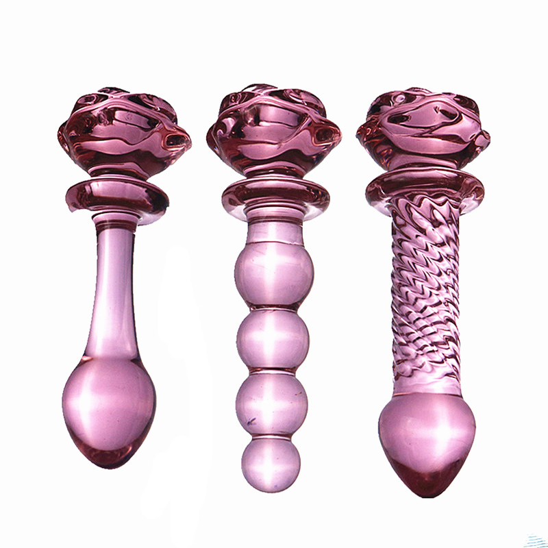 Quality Pink Rose Flower Shaped Glass Dildo Vaginal And Anal Plug Adult Masturbator Toy For Women - 1