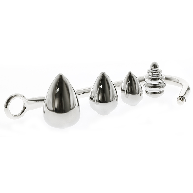 Stainless Steel Bdsm Anal Hook Beaded Metal Butt Plug Prostate Massager With Replaceable Hole - 2