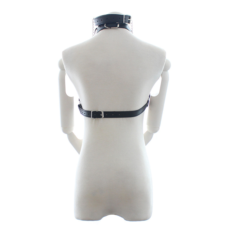 Fetish Restraint Costume Sexy Female Body Harness Faux Leather Lingerie Breast Binder Bra Top Mouth Gag Nipple Clamps - 3