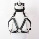 Sexy Faux Leather Lingerie Breast Binder Bra Top And Mouth Gag With Nipple Clamps Female Body Harness Fetish Restraint Costume