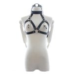 Sexy Faux Leather Lingerie Breast Binder Bra Top And Mouth Gag With Nipple Clamps Female Body Harness Fetish Restraint Costume - 6