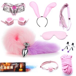 Sex Toys For Woman Fox Tail Metal Anal Plug Set Cat Rabbit Pink Headbands Handcuffs Eyemask Mouth Gag Erotic Cosplay Bondages