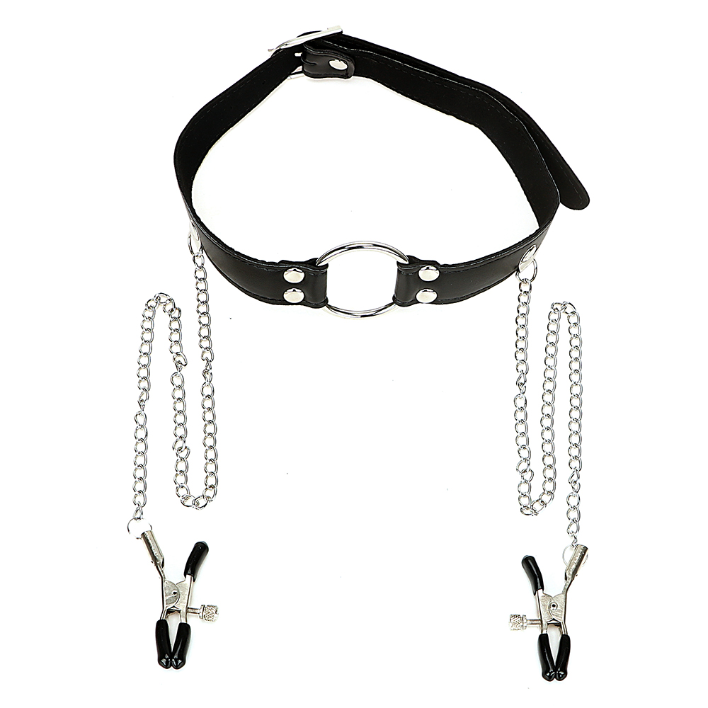 Deluxe Pu Leather Bondage Kit With Adjustable Body Harness Nipple Clamps And Mouth Gag For Women - 5