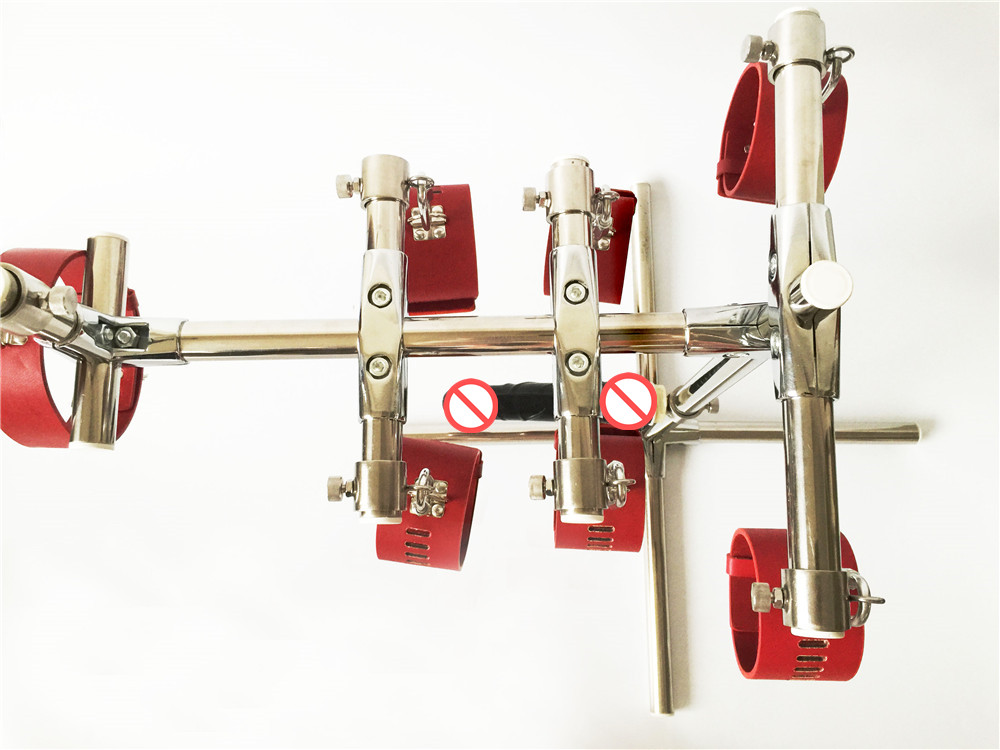 Stainless Steel Bondage Frame With Leather Collar Handcuffs Ankle Cuffs For Bdsm Roleplay Games - 7