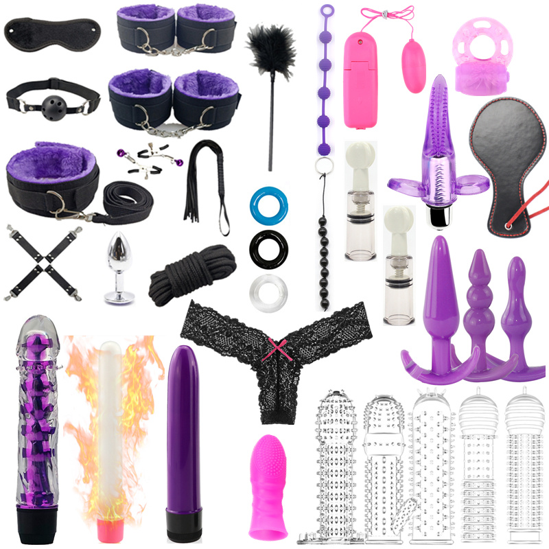 35piece Adult Intimacy Kit Bdsm Bondage Anal Plug Vibrator Dildo Handcuffs Sm Roleplay For Women - 5