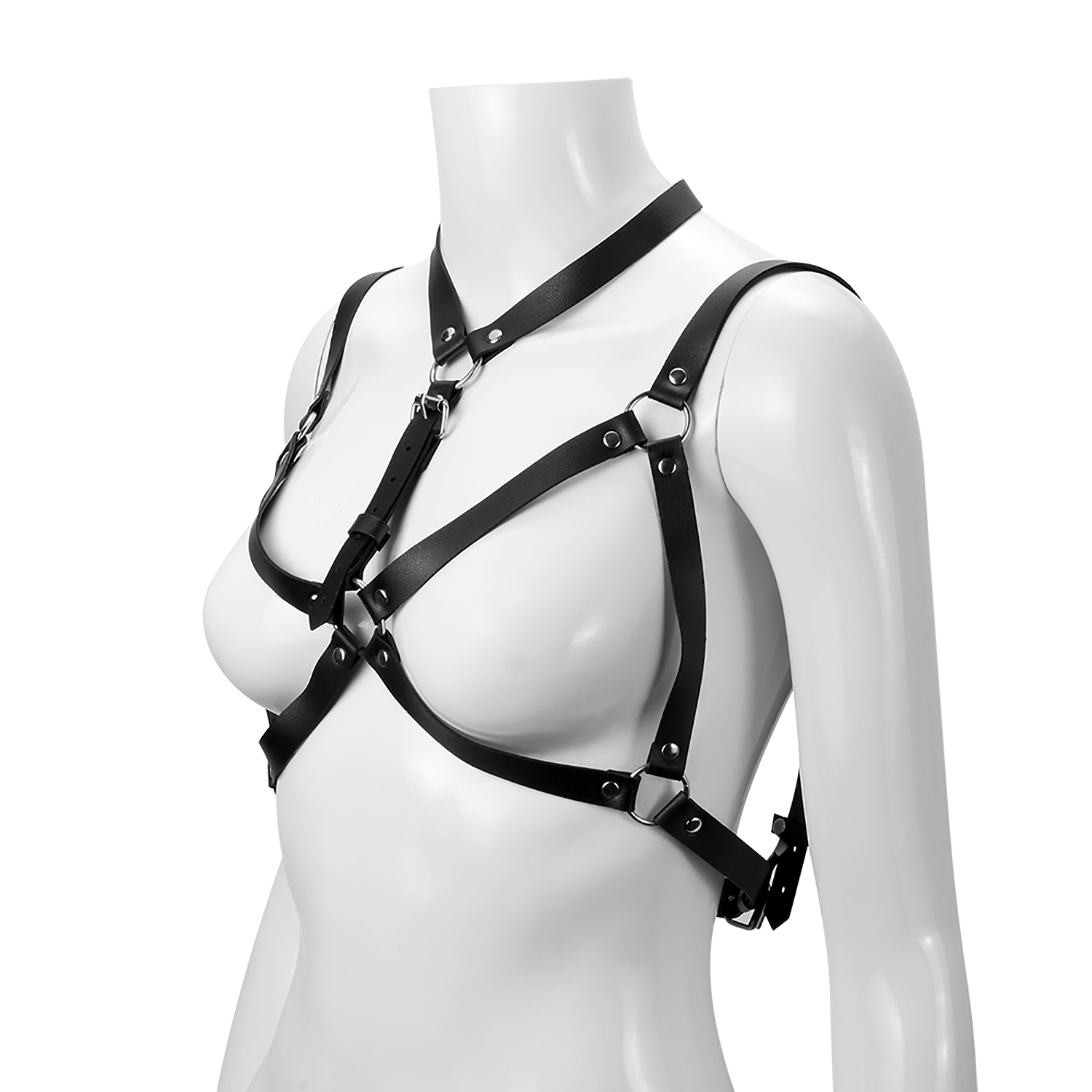 Womens Exotic Leather Bra Seductive Bdsm Harness Lingerie Open Cup Adult Game Restraints Sex Toy Set - 3
