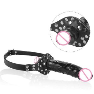 Silicone Realistic Dildo Gag Anngeok Lesbian Double Headed Mouth Plug Stimulate Bdsm Bondage Lock Sex Toys