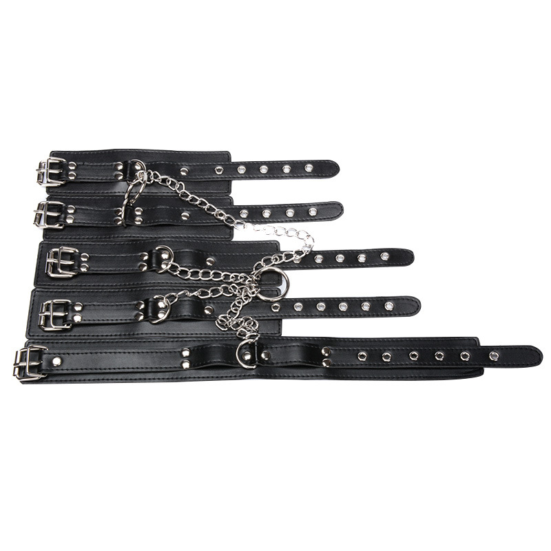 Deluxe Bdsm Bondage Set Pu Leather Handcuffs Ankle Cuffs Collar Erotic Adult Game Sensual Restraints For Couples Womens Sex Toys - 4