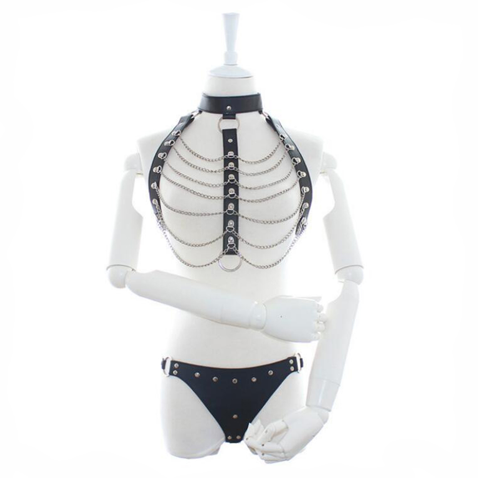 Full Body Leather Bondage Restraint Suit Sexy Exotic Adult Game Costume With Metal Chains Pu Sex Toys - 3