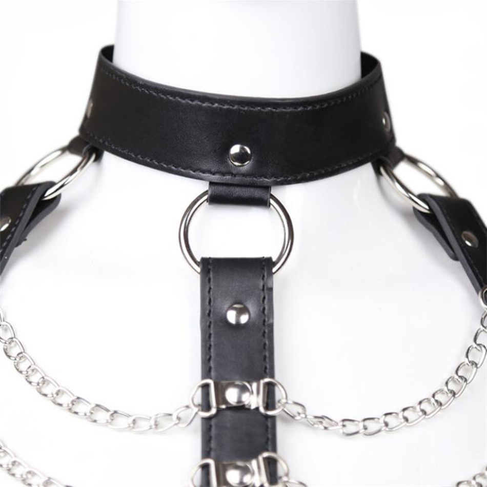 Full Body Leather Bondage Restraint Suit Sexy Exotic Adult Game Costume With Metal Chains Pu Sex Toys - 7