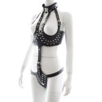 Sexy Bondage Pu Leather Hot Erotic Breasts Siamese Costume Queen Fetish Open Crotch Breast Exposed Women Show Clothing - 3