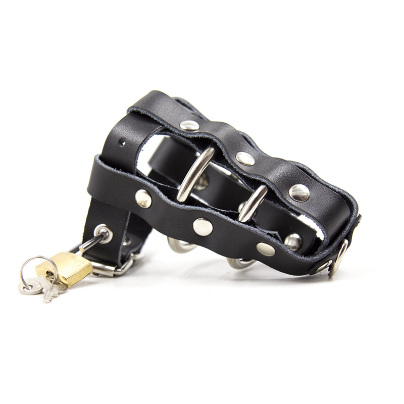 Adjustable Bdsm Bondage Toys Genuine Leather Chastity Device With Lock Mens Penis Ring Cover For Adult Play - 1